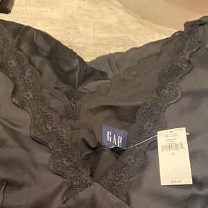 GAP Black Satin Chemise with Lace Detail